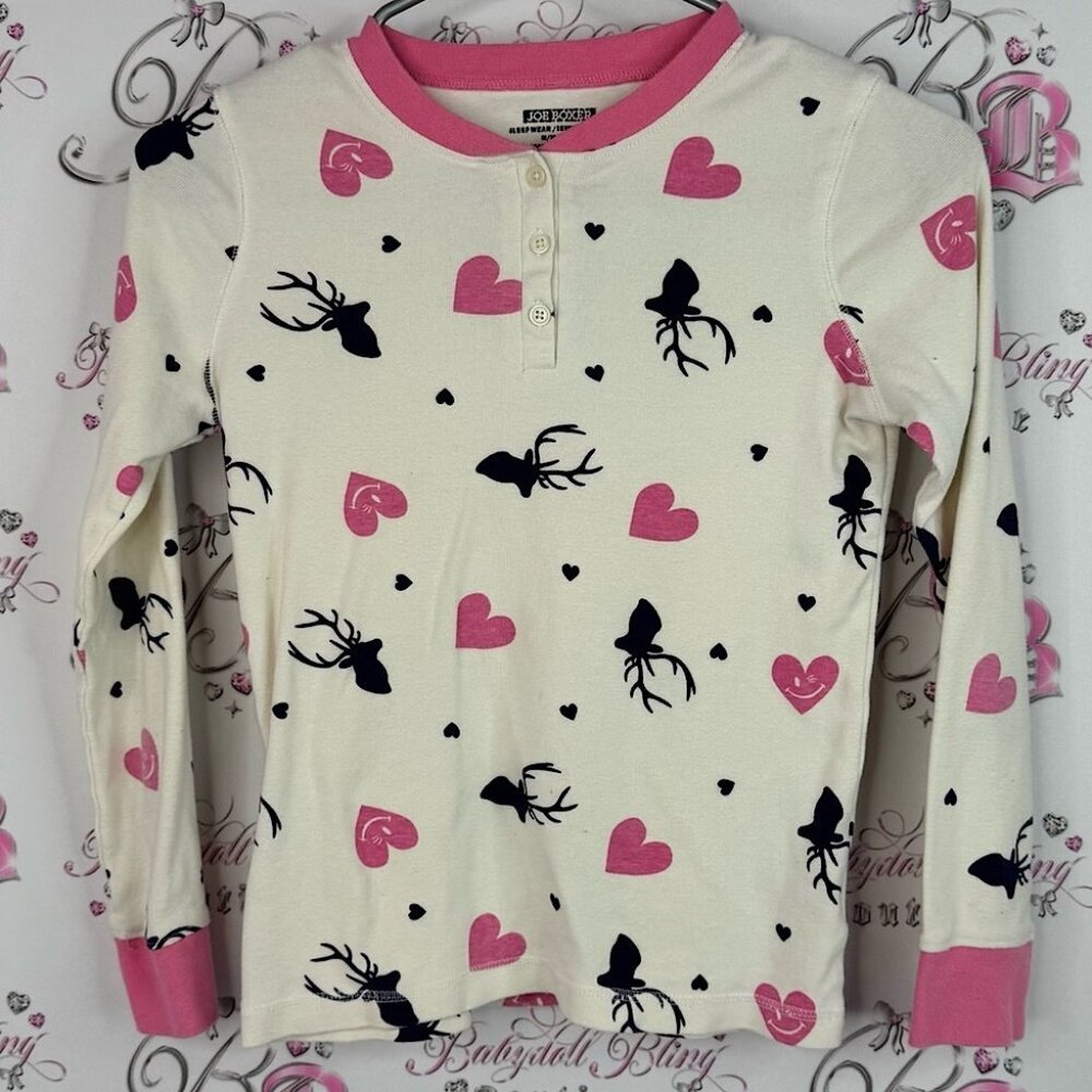 Joe boxer shirt long sleeve moose 🫎 cottage Pink and Black Heart Print Shirt
